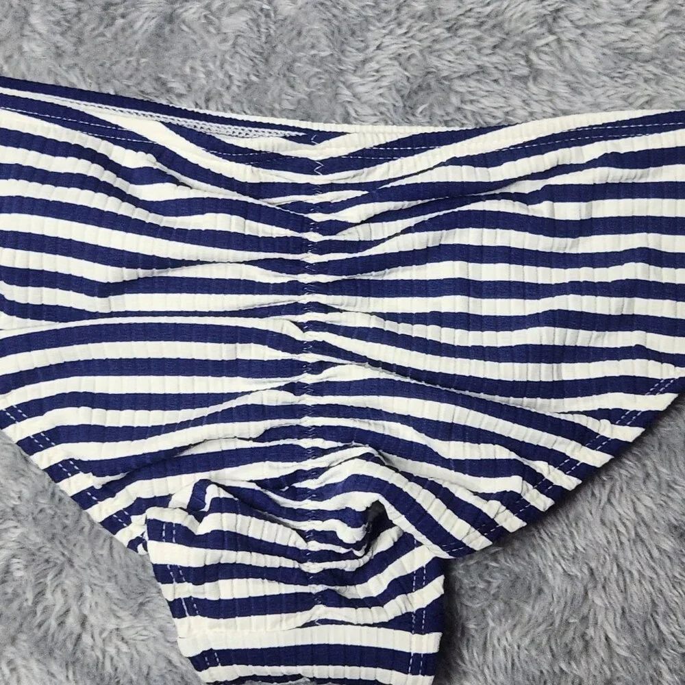 Xhilaration Bikini Bottoms‎ Juniors M 4-6 Navy Stripe Ribbed Cheeky Hipster
